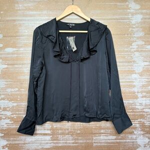 J. Crew NWT Goldie Top Black Ruffle Preppy Classic Career Old Money Womens S